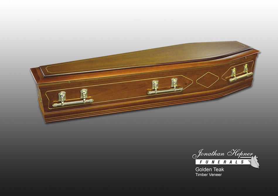 Golden Teak Coffin - Jonathan Hepner Funerals
